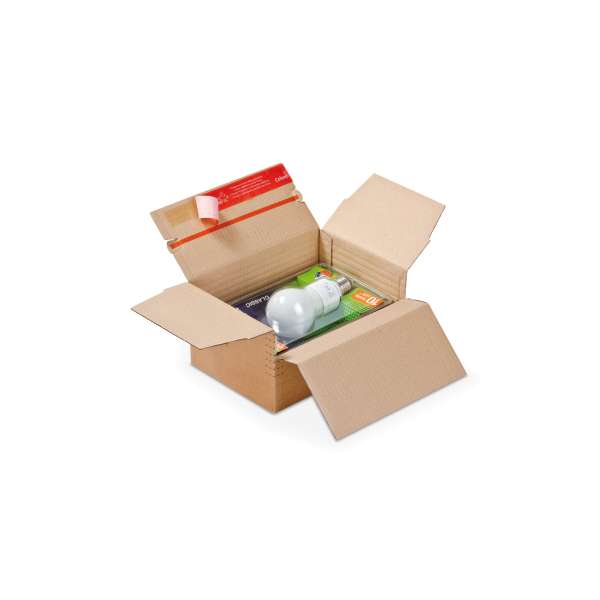 Automatikkarton mit Höhenrillung in offem Zustand.