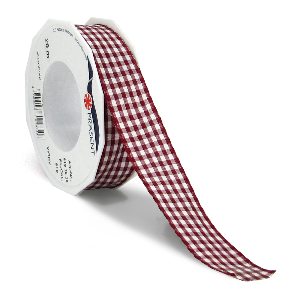 Ruban Taffetas à Carreaux Vichy Rouge Et Blanc - 10 Mm De Large X 20 M De Long - Pour Emballage Cadeau, Décoration, Loisirs Créatifs
