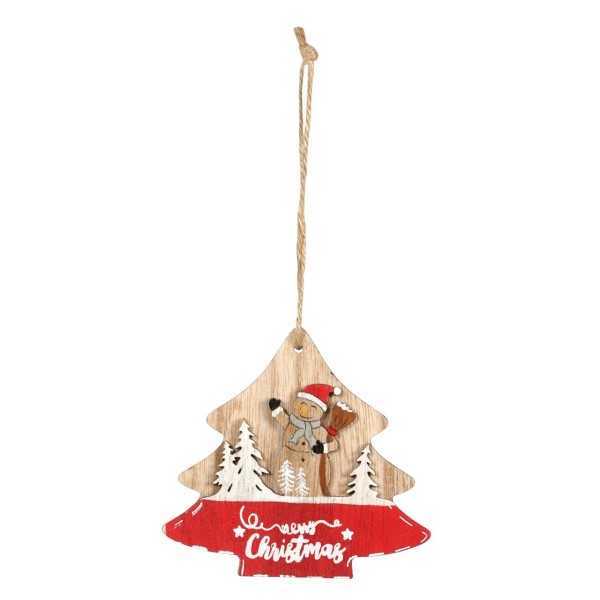 Anhänger für Geschenke zu Weihnachten Baum mit Schneemann im Wald