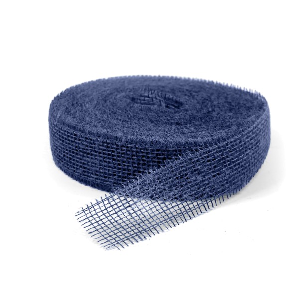 Blaues netzartiges Juteband zur Dekoration und zum Geschenke binden. 