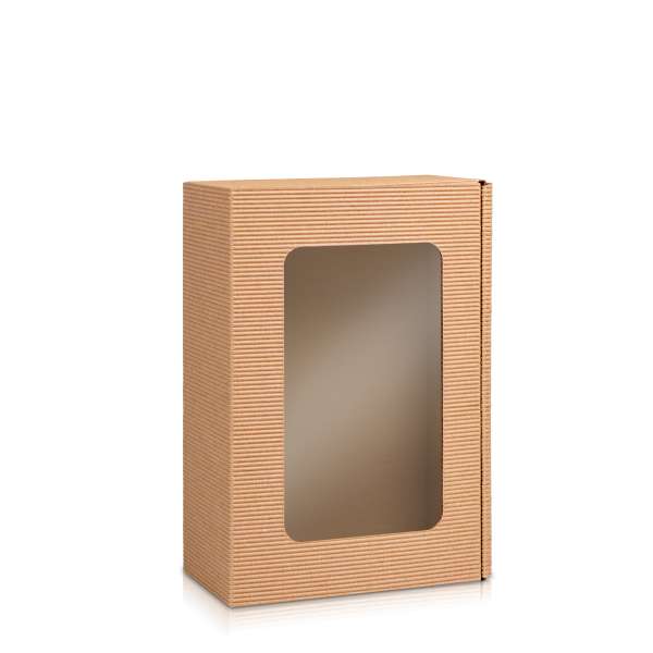 Geschenkbox in Klein mit Fenster, in offener Welle Natur.