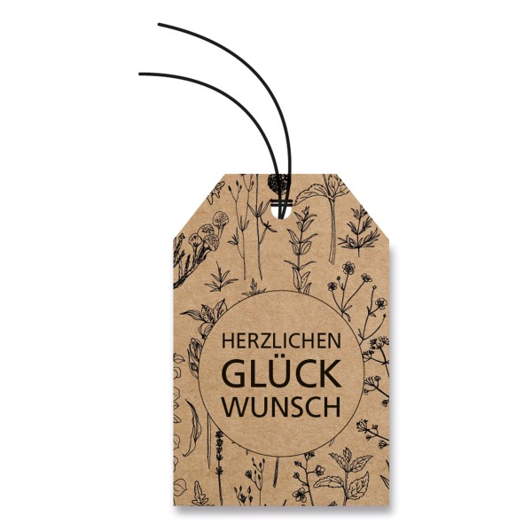 Kärtchenanhänger mit Naturmotiv und Aufschrift "Herzlichen Glückwunsch".