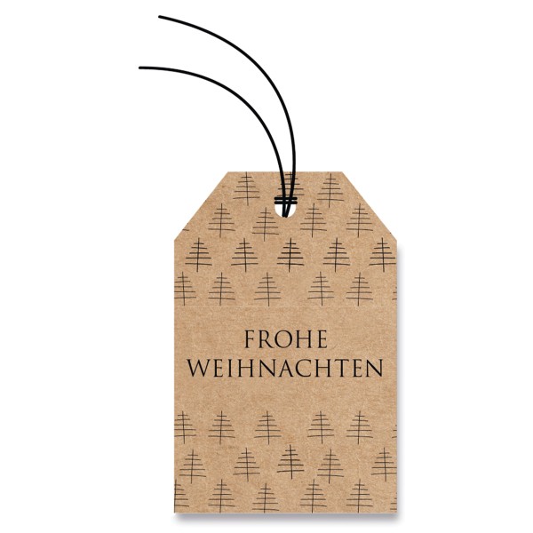 Anhängerkärtchen für Geschenke mit Tannenbäumen. 
