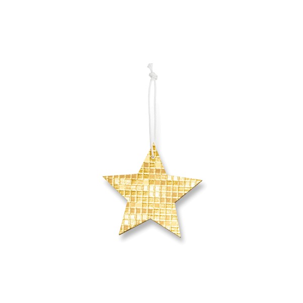 Funkelnder gold-glänzender Weihnachtsanhänger als Stern.