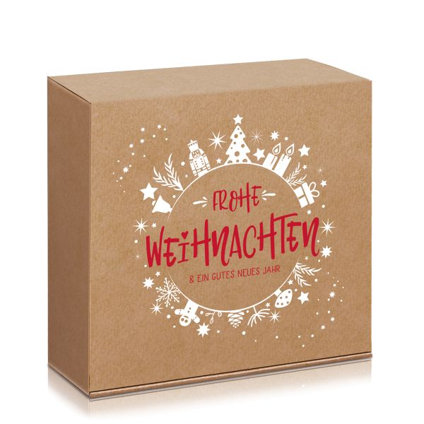 Geschenkbox mit modernem weihnachtlichem Motiv.
