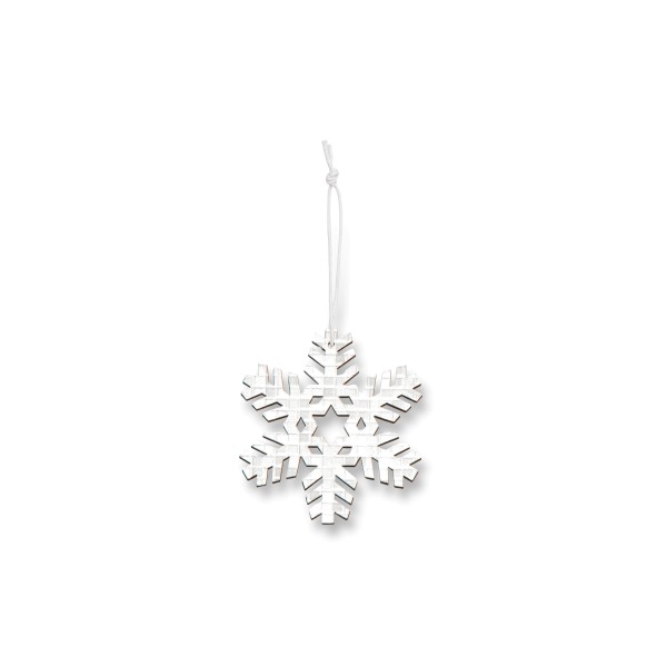 Deko-Anhänger in Form einer silbernen Schneeflocke.