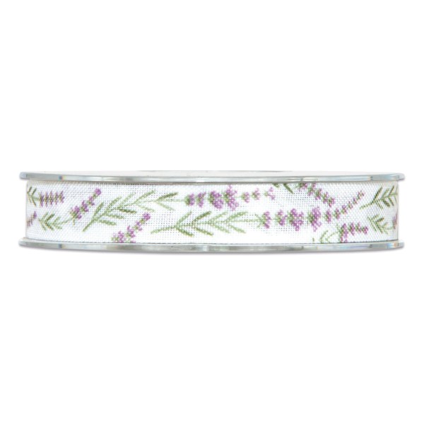 Geschenkband "Lavendel" in Weiß, 15 mm breit.