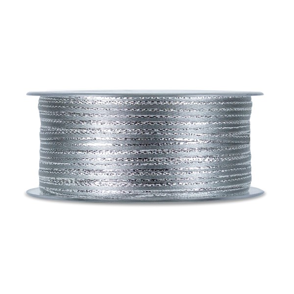 Silbergraues Satinband für festliche Anlässe auf Rolle.