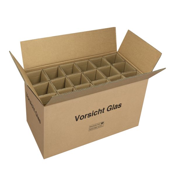 Großer Flaschenkarton für Wein, Sekt und Spirituosen, für den Postversand von 18 Flaschen geeignet.