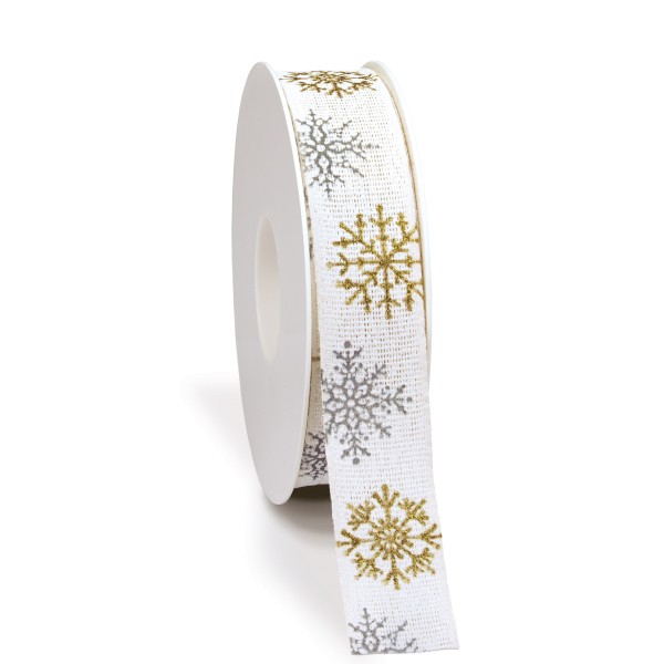 Weihnachtsband in Weiß mit Schneeflocken.