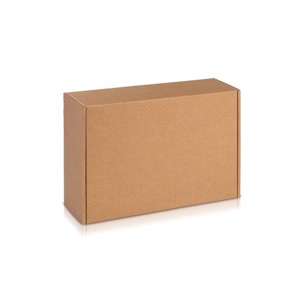 Geschlossene Geschenkbox mit offener Welle in Natur.