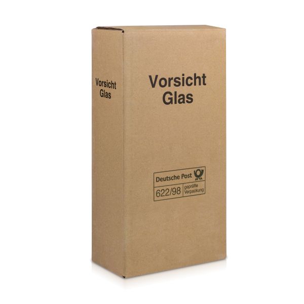 Kartonage für den sicheren Versand für Wein- und Sektflaschen in geschlossenem Zustand.