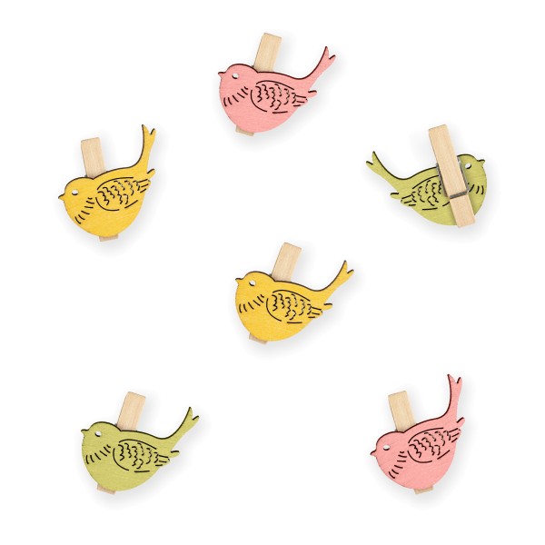 Deko-Klammern Vögelchen in verschiedenen Farben für Geschenke. 