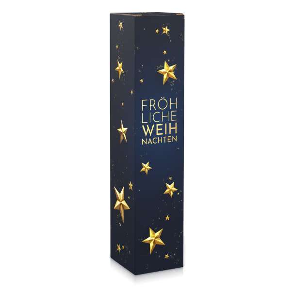 Stimmungsvolle Weinverpackung für Weihnachten Sternennacht.