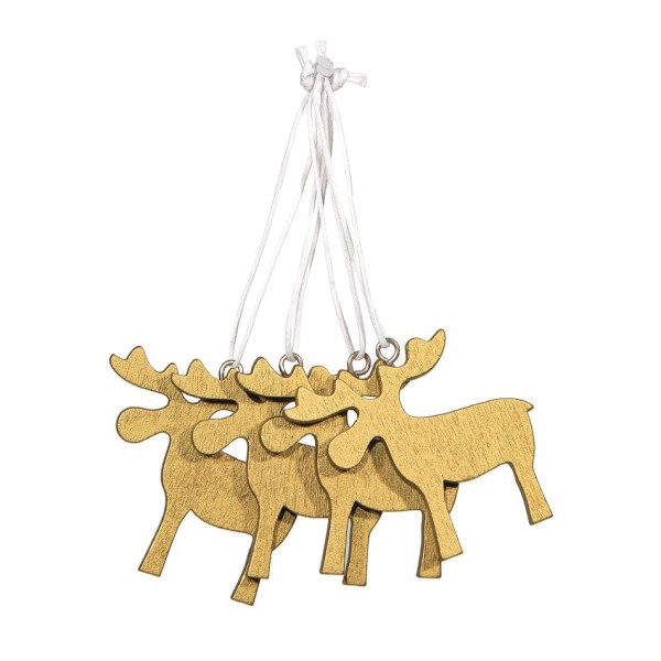 Weihnachtsanhänger "Elch" in Gold aus Holz.