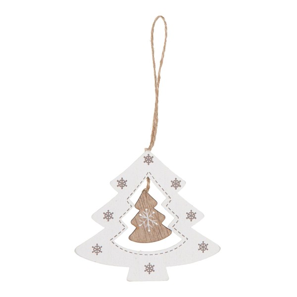 Deko-Anhänger Weihnachtsbaum Weiß-Natur aus Holz
