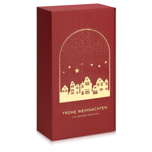 Geschenkkarton "Winterleuchten" in Rot geeignet für 2 Wein- oder Sektflaschen.