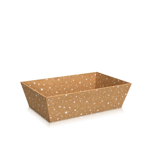 Geschenkkorb für Weihnachten, leer, mit Kraftpapieroptik in Kombination mit Sternenmotiv.