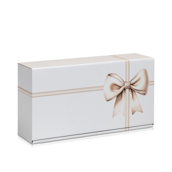 Geschenkkarton Eleganz für Weinflaschen mit schönem Schleifenmotiv.