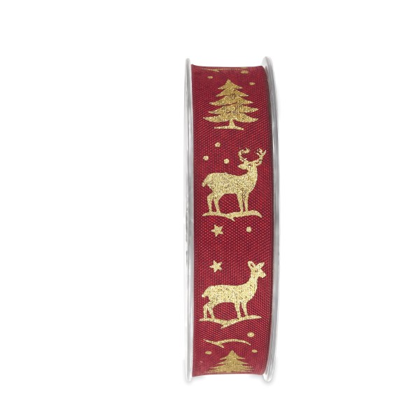Geschenkband "Sven" in Bordeaux mit goldenem Motivdruck in der Breite 25 mm.