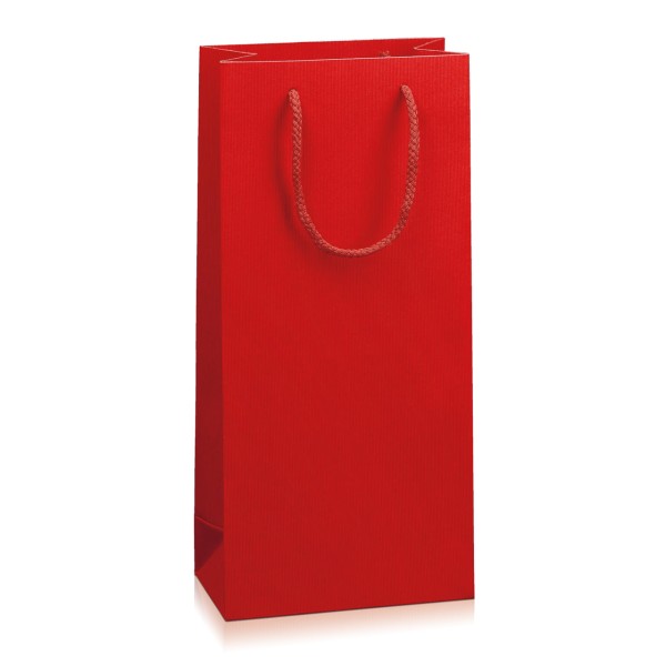 Papiertragetasche für Weinflaschen in Rot.