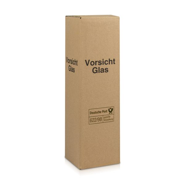 Flaschenkarton für 1 Flasche mit der Aufschrift: Vorsicht Glas.