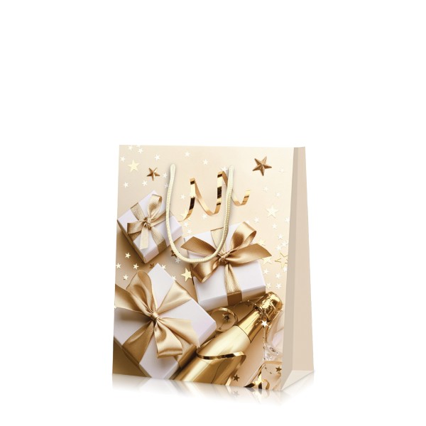 Kleine Weihnachtstüte mit stimmungsvollem Aufdruck und Tragekordeln.