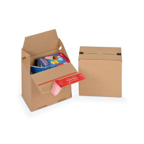 Kleiner Palettenkarton Euroboxen-Serie in offenem und geschlossenem Zustand.