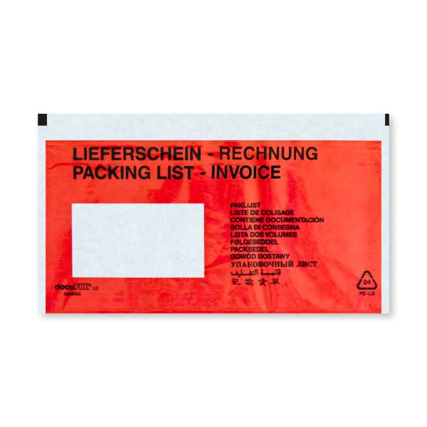 Begleitpapiertasche "Lieferschein/Rechnung" in Rot.