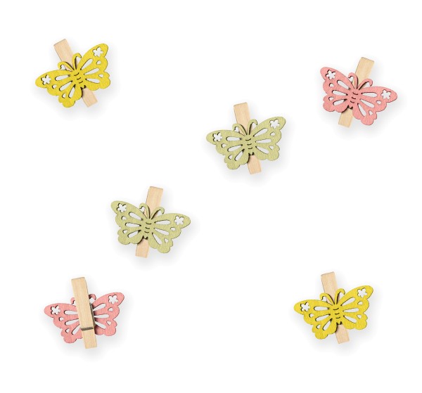 Deko-Klammern Schmetterlinge in verschiedenen Farben zur Deko für Geschenke.
