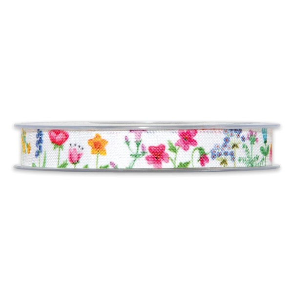 Geschenkband "Springtime" mit Blümchen für Frühling und Sommer, 15 mm.