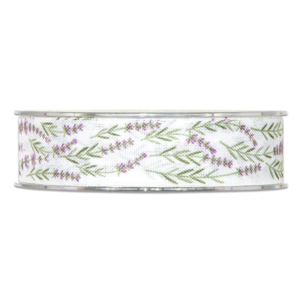 Geschenkband "Lavendel" in Weiß, 25 mm breit.