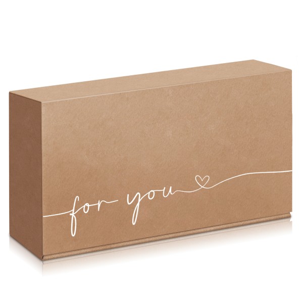 Präsentkarton in Kraftpapieroptik, naturfarben und mit weißer Aufschrift "for you &#9825".