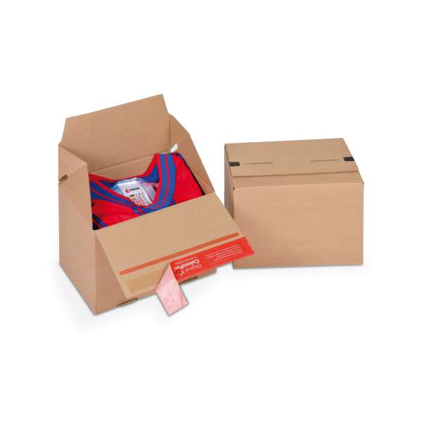 Palettenkartons in Größe Small in offenem und geschlossenem Zustand. 