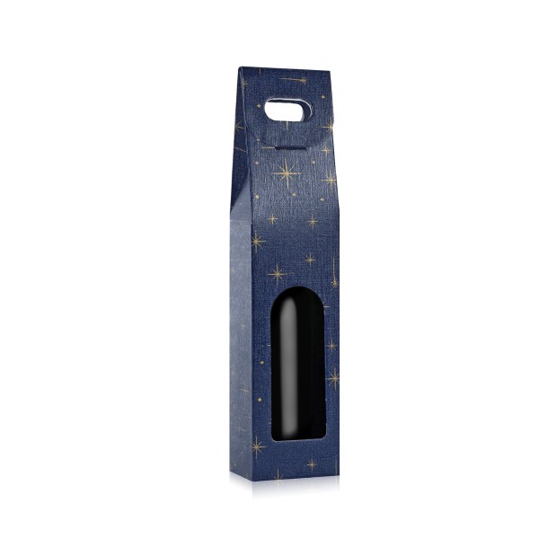 1er Tragekarton Starry Nights für eine Wein- oder Sektflasche mit Griff. 