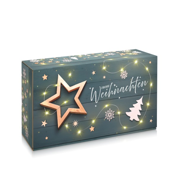 Weinverpackung mit Weihnachtsmotiv für 2 Flaschen.