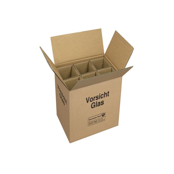 Geprüfter Versandkarton für 6 Flaschen: Wein, Sekt, Spirituosen.