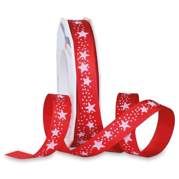 Geschenkband für Weihnachten in Rot, 15 mm breit.