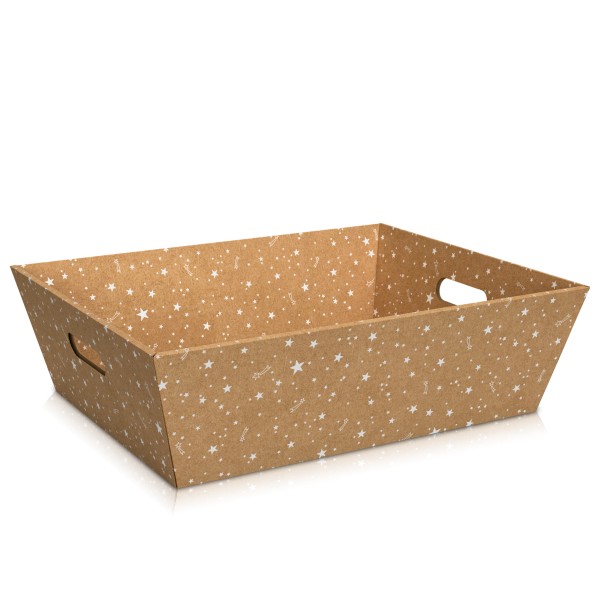 Großer Geschenkkorb leer für Weihnachten, mit Kraftpapieroptik in Kombination mit Sternenmotiv.
